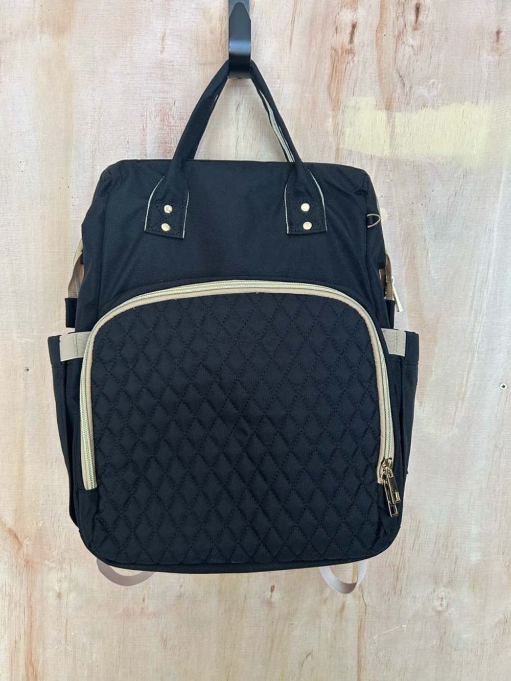 Quilted Black Backpack with Cream Trim - Convertible Carry